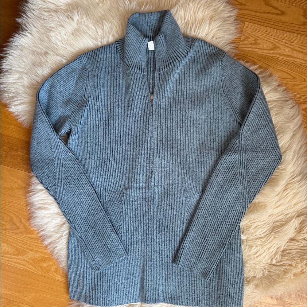 Zella Gray Zip Up Sweater with Ribbed Collar